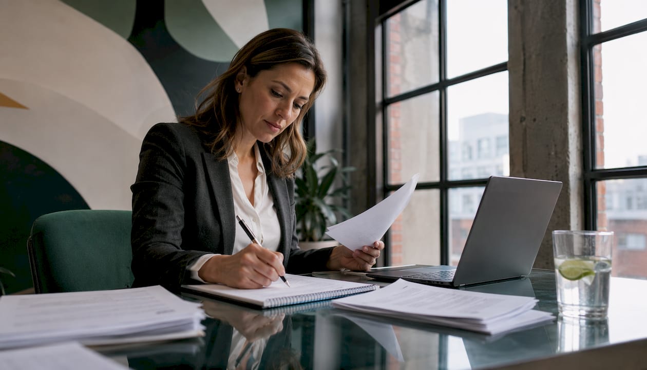 Attorney tracking billable hours at desk