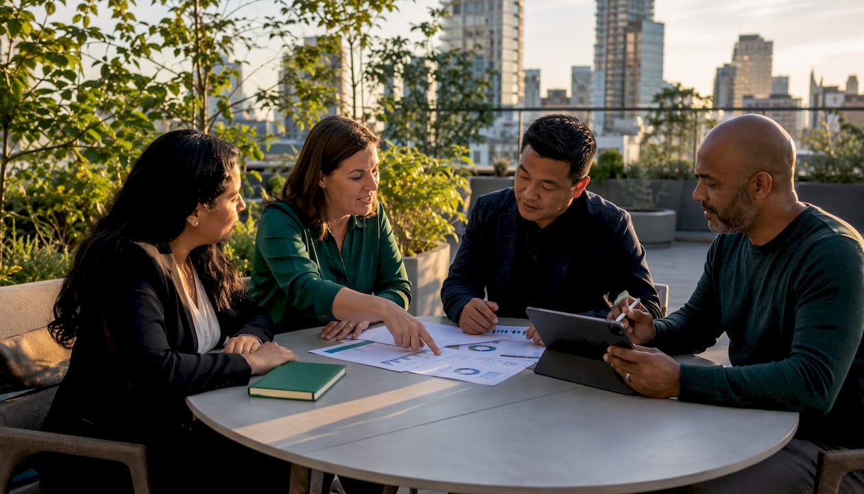 Team discussing Copilot adoption strategy in conference room