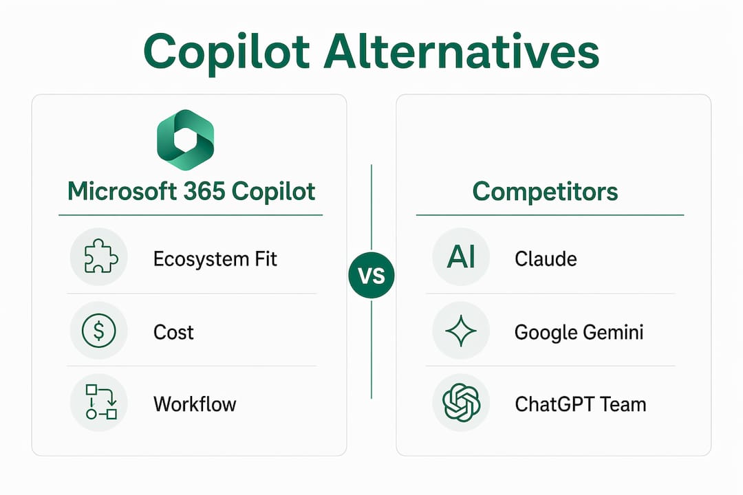 Infographic comparing Microsoft 365 Copilot and alternatives
