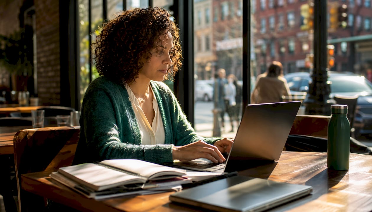Professional woman working on automation laptop in office