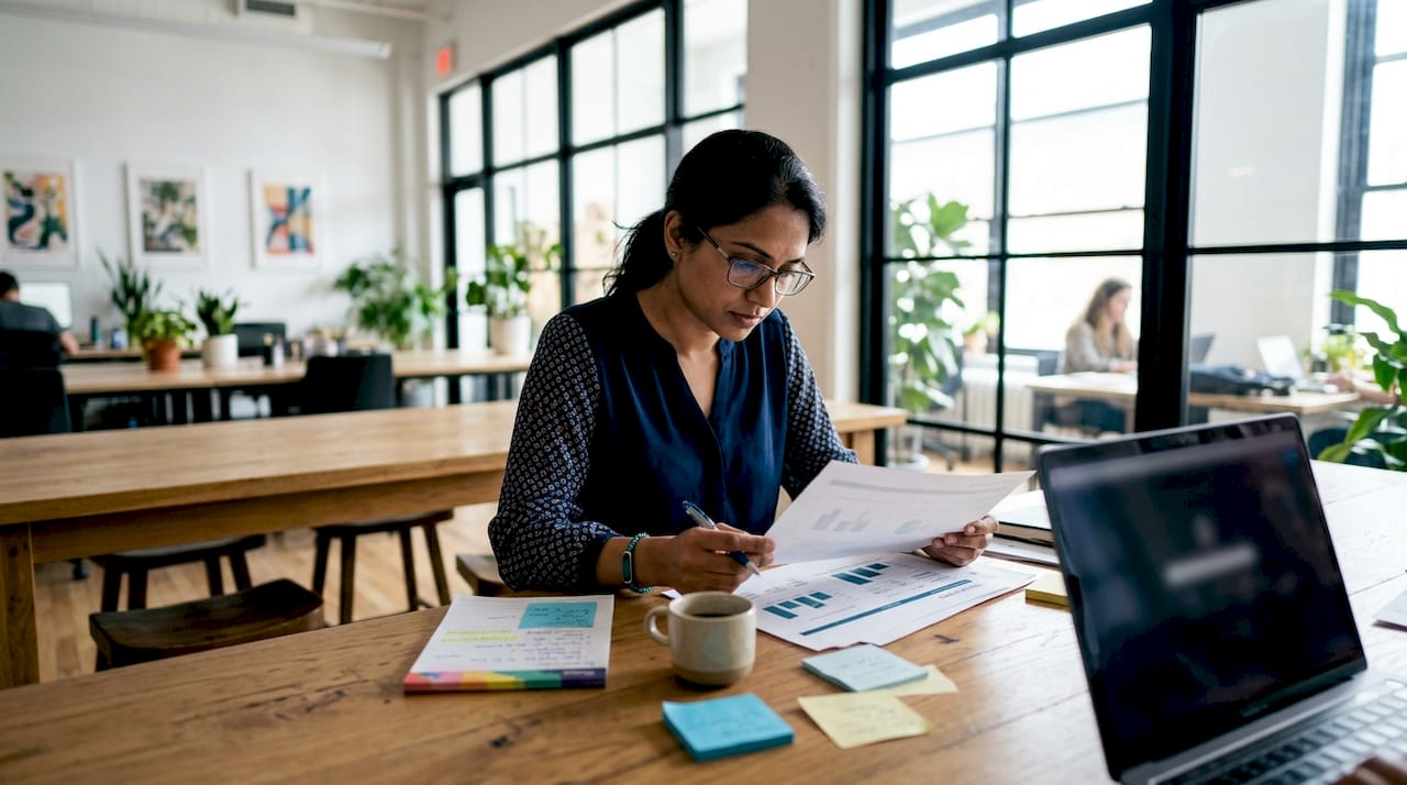 Business analyst reviewing Copilot ROI reports
