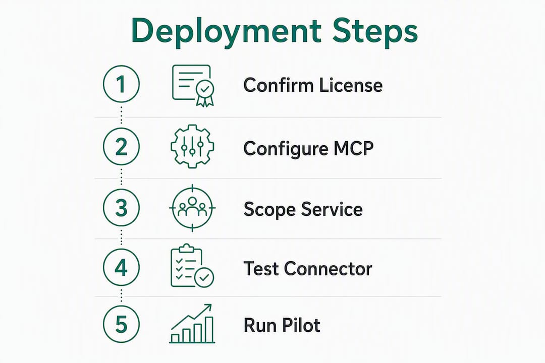 Infographic outlining deployment steps for Copilot with iManage