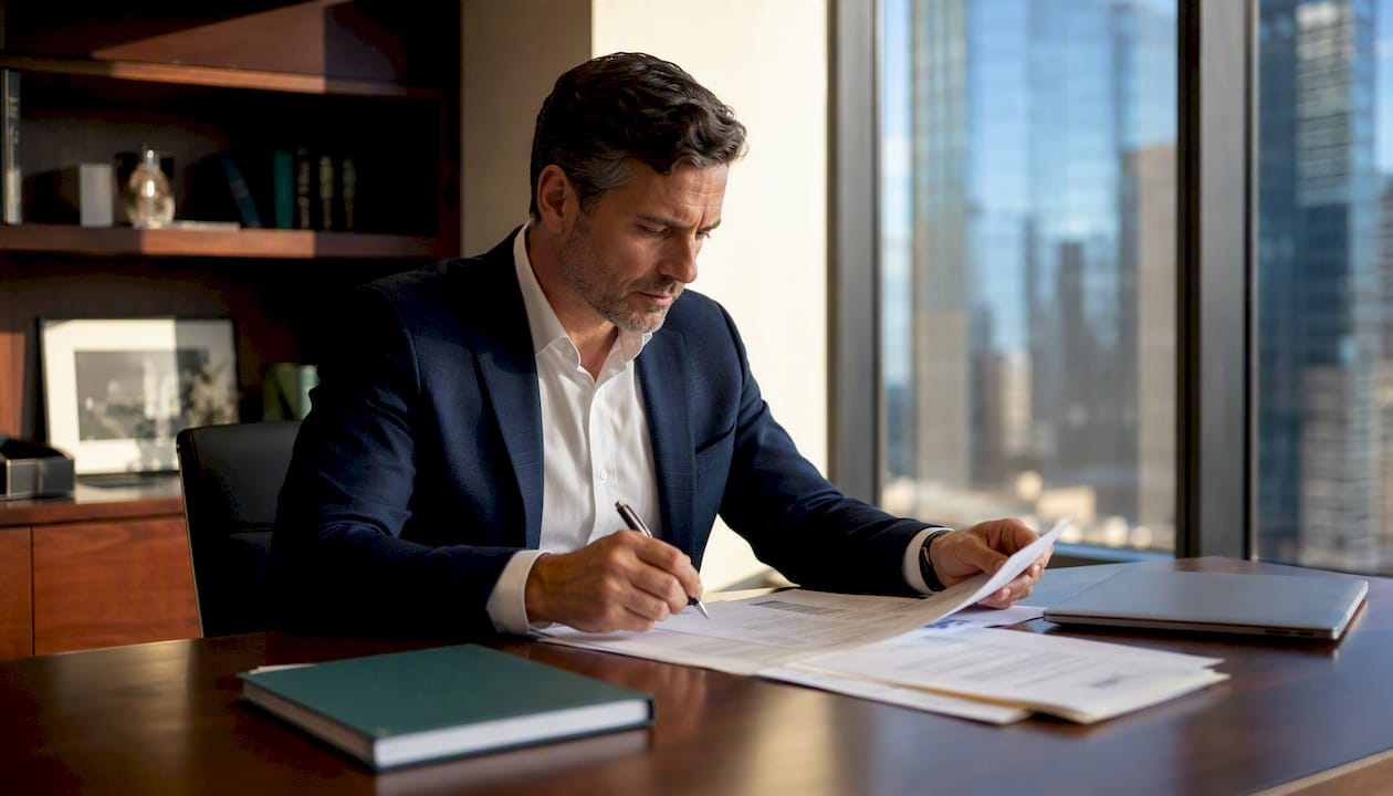 Consultant reviewing telemetry audit reports at office desk