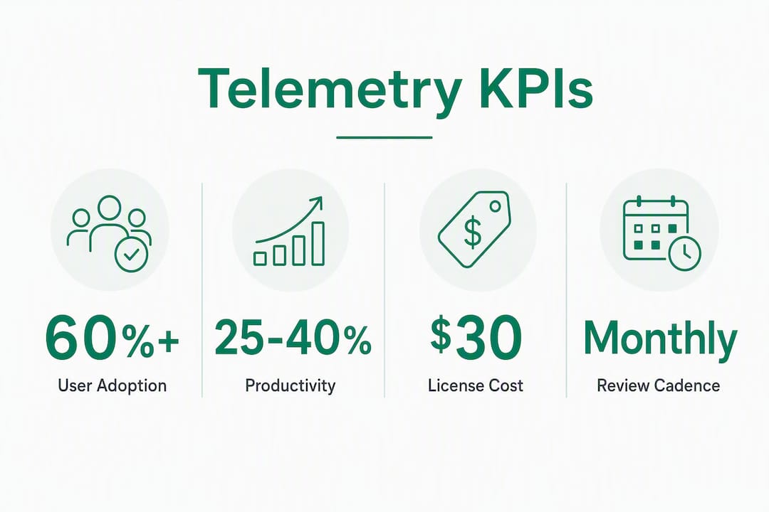 Infographic showing key telemetry KPI stats for Copilot adoption