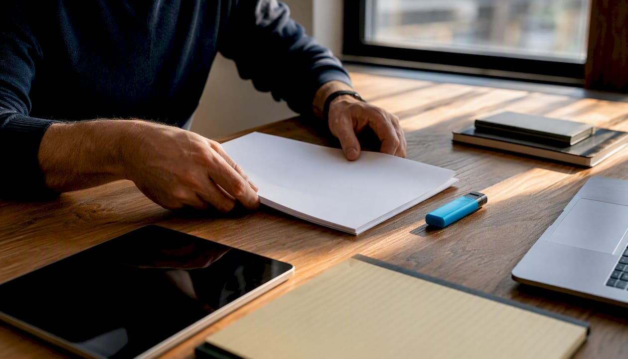 Hands arranging Copilot pilot plan documents