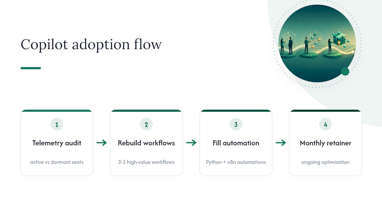 Diagram of Copilot license usage and optimization process