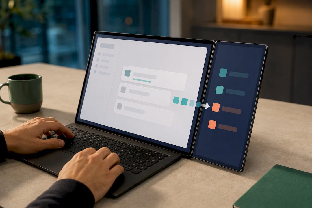 Time-entry workspace beside Copilot sidecar
